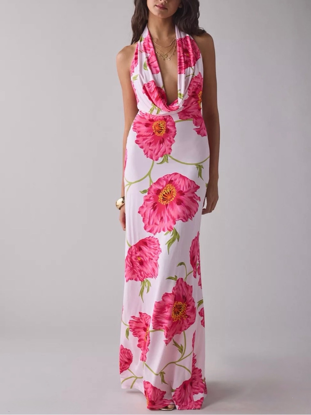 AFRM Imade Floral Cowl Halter Maxi Dress Medium
